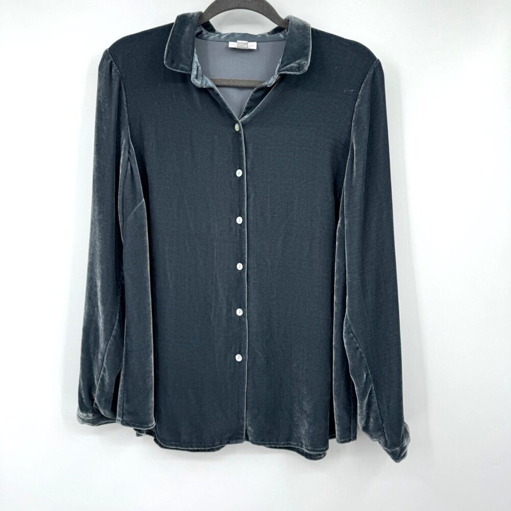 I Jill button down slated color Velvet Shirt top blouse woman’s size small holid